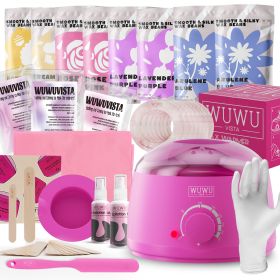 Waxing Kit WUWUVISTA 69 Items Hair Removal Wax Kit With Wax Warmer Waxing Beads For Face, Brazilian, Full Body, Bikini, Sensitiive Skin Skin Suitable (Option: Pink-US plug)