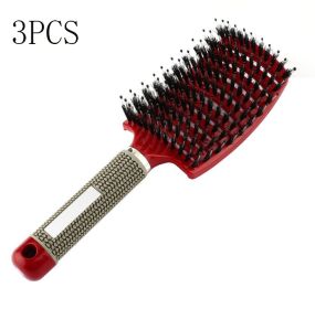 Hairbrush Anti Klit Brushy Haarborstel Women Detangler Hair Brush Bristle Nylon Scalp Massage  Teaser Hair Brush Comb (Option: Red-Brush-3pcs)