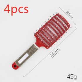 Hairbrush Anti Klit Brushy Haarborstel Women Detangler Hair Brush Bristle Nylon Scalp Massage  Teaser Hair Brush Comb (Option: Red-No brush-4pcs)