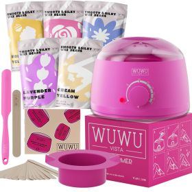 Waxing Kit 19 Items, WUWUVISTA Hair Removal Wax Kit With Wax Melt Warmer Waxing Beads For Face, Brazilian, Full Body, Bikini Suitable For Plugs Of Ame (Option: Pink-EU Plug)