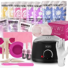 Waxing Kit WUWUVISTA 69 Items Hair Removal Wax Kit With Wax Warmer Waxing Beads For Face, Brazilian, Full Body, Bikini, Sensitiive Skin Skin Suitable (Option: Black-US plug)