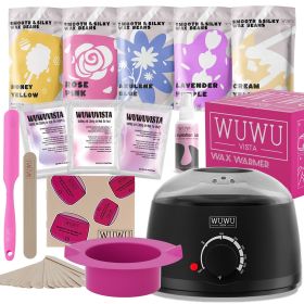 Waxing Kit WUWUVISTA 23 Items Hair Removal Wax Kit With Wax Warmer Waxing Beads For Face, Brazilian, Full Body, Bikini, Sensitiive Skin  Skin Suitable (Option: Black-EUplug)