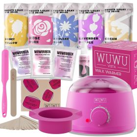 Waxing Kit WUWUVISTA 23 Items Hair Removal Wax Kit With Wax Warmer Waxing Beads For Face, Brazilian, Full Body, Bikini, Sensitiive Skin  Skin Suitable (Option: Pink-EUplug)